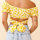 Women's Flower Print Ruffle Trim Off-Shoulder Back Tie Blouse
