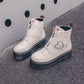 Teens Women's Short White Burgundy Black Platform Heart Lace-up Ankle Boots