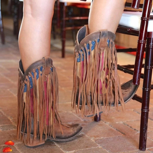 Women's European and American Retro Tassel Cowgirl Boots