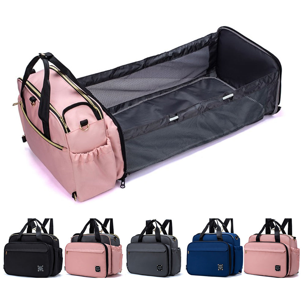 Portable Diaper Bag Portable Multifunction Backpack Folding Baby Bed Bag with Mattress Crib Outdoor Travel