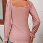 Women's Tie Front V-Neck Puff Sleeve Blouse