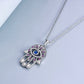 Women Girl's Sterling Silver Hamsa Hand Necklace Good Luck Vintage Fatima Hand Pendant Charm Evil Eye Necklace