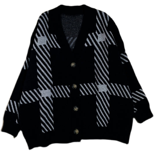 Women's Warm Retro Plaid Sweater Cardigan