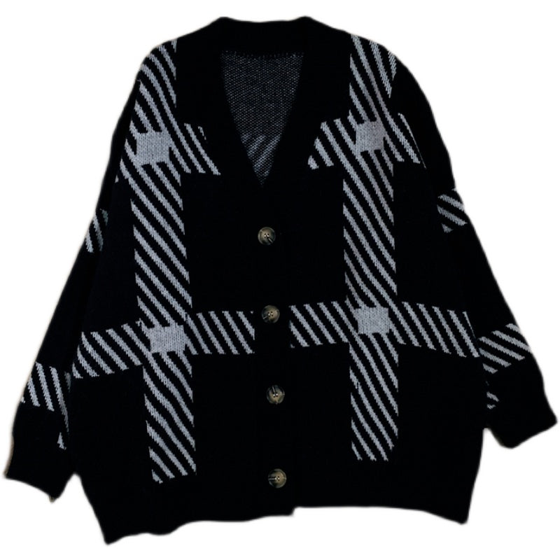 Women's Warm Retro Plaid Sweater Cardigan