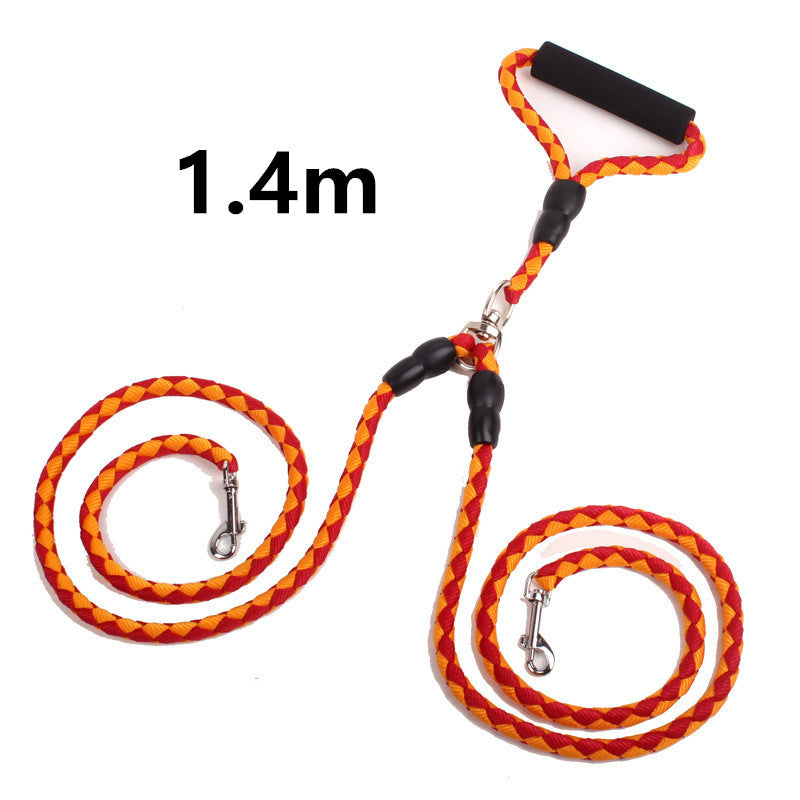 Pet Double-Ended Traction Rope For Walking The Dog Hand-Double-Ended Traction Rope One Plus Two Leash Collar