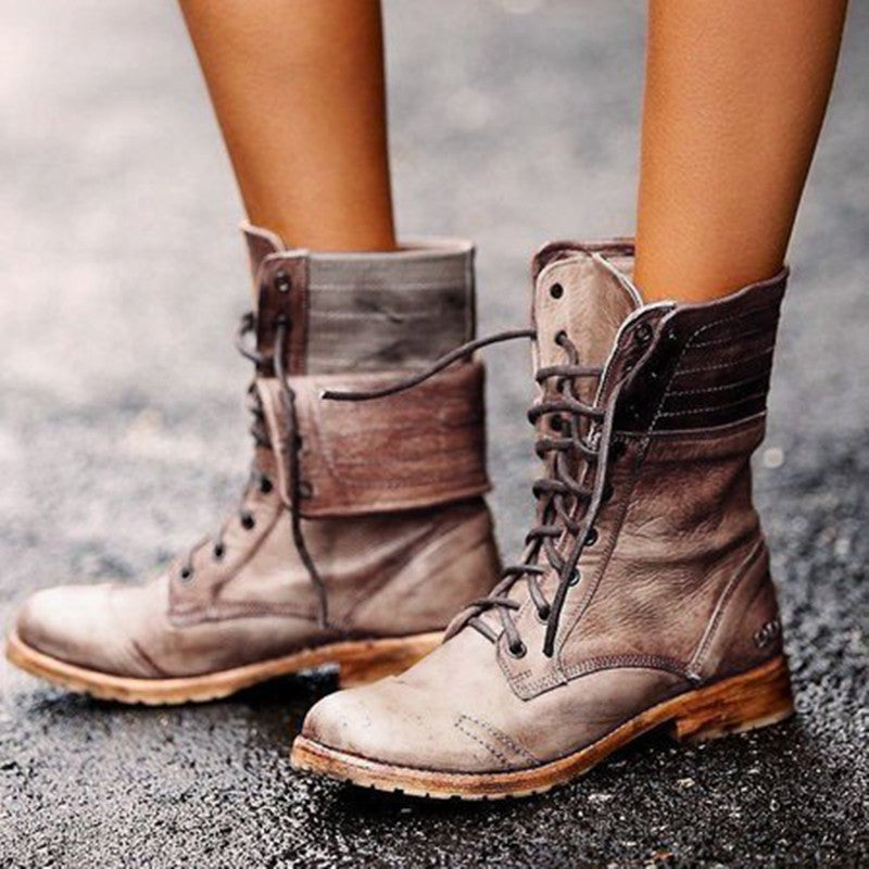 Women's Cross Strap Flap Fold High Top Boots