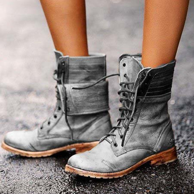 Women's Cross Strap Flap Fold High Top Boots