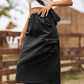 Women's Drawstring Waist Slit Denim Jean Skirt