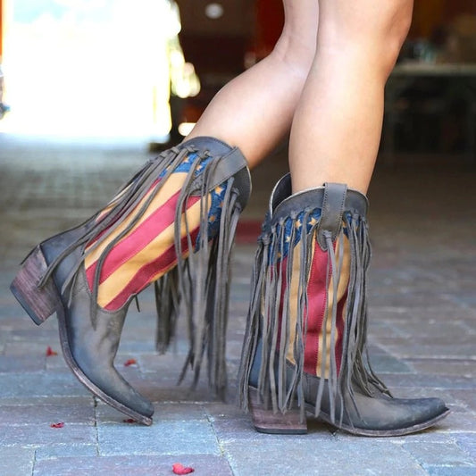 Women's European and American Retro Tassel Cowgirl Boots