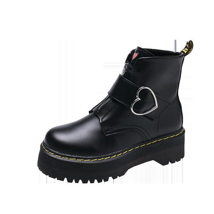 Teens Women's Short White Burgundy Black Platform Heart Lace-up Ankle Boots
