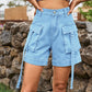 Women's High Waist Denim Jean Cargo Shorts