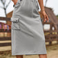 Women's Drawstring Waist Slit Denim Jean Skirt