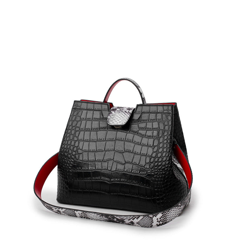 Women's Contrast Color Shoulder Strap Messenger Broadband Handbag Purse