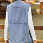 Women's Sleeveless Collared Neck Denim Vest with Pockets