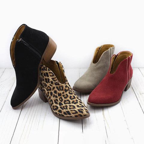 Women's Side Zip Leather Ankle Boots