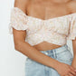 Women's Flower Print Ruffle Trim Off-Shoulder Back Tie Blouse