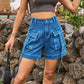 Women's High Waist Denim Jean Cargo Shorts