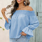 Women's Off-Shoulder Flare Sleeve Smocked Neck Blouse