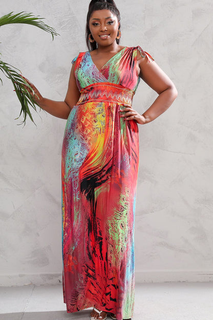 Women's Plus Size Surplice Smocked Maxi Dress