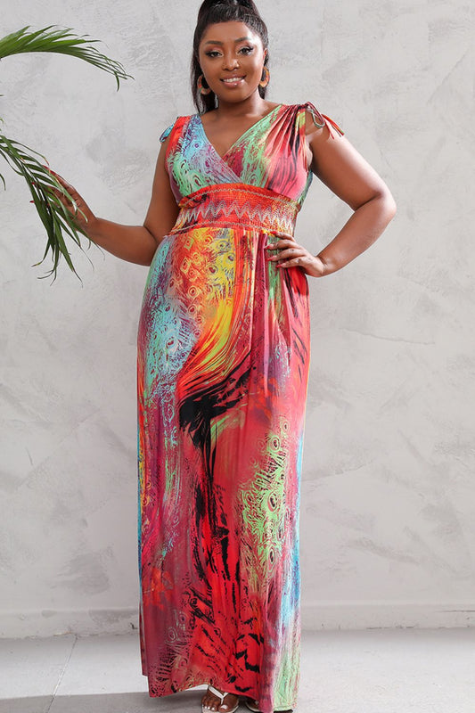 Women's Plus Size Surplice Smocked Maxi Dress
