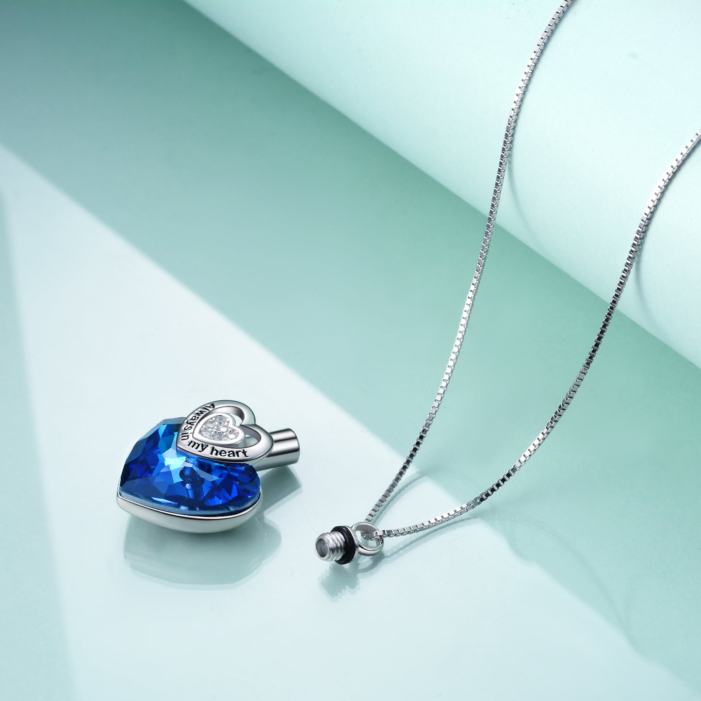S925 Sterling Silver Heart URN  Cremation Embellished with Crystals from Austria Necklace for Ashes