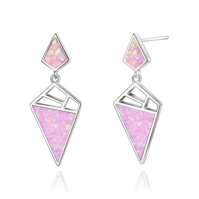 Women's 925 Sterling Silver Geometric With Opal Dangle Drop Stud Earrings Women Girls