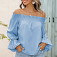 Women's Off-Shoulder Flare Sleeve Smocked Neck Blouse