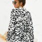Women's Printed Flare Sleeve Tie Neck Ruffle Trim Blouse