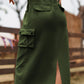 Women's Drawstring Waist Slit Denim Jean Skirt