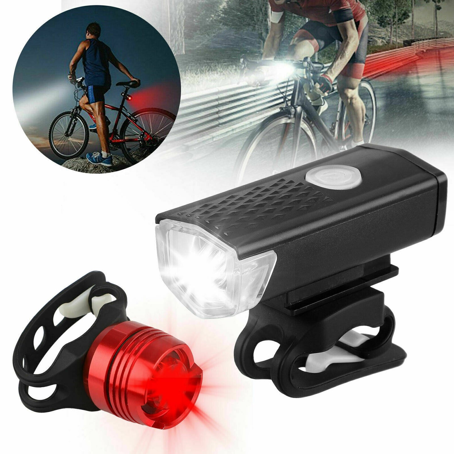 USB Rechargeable LED Bicycle Headlight Bike Head Light Front Rear Lamp Cycling