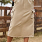 Women's Drawstring Waist Slit Denim Jean Skirt