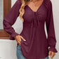 Women's Tie Front V-Neck Puff Sleeve Blouse