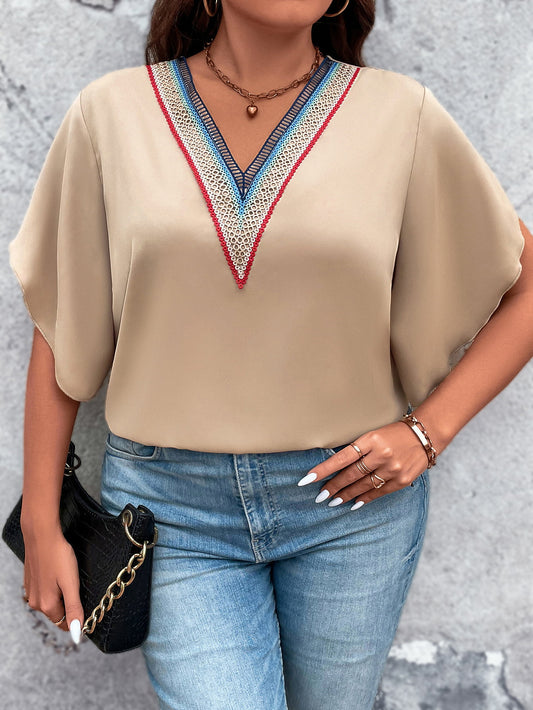 Women's Plus Size V-Neck Flutter Sleeve Blouse