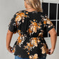 Women's Plus Size Floral Print Cold Shoulder Surplice Neck Blouse