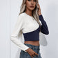 Women's Cropped Contrast Color Round Neck Short Sleeve Tee