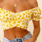 Women's Flower Print Ruffle Trim Off-Shoulder Back Tie Blouse