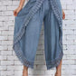Women's Lace Trim Design Layered Denim Pants