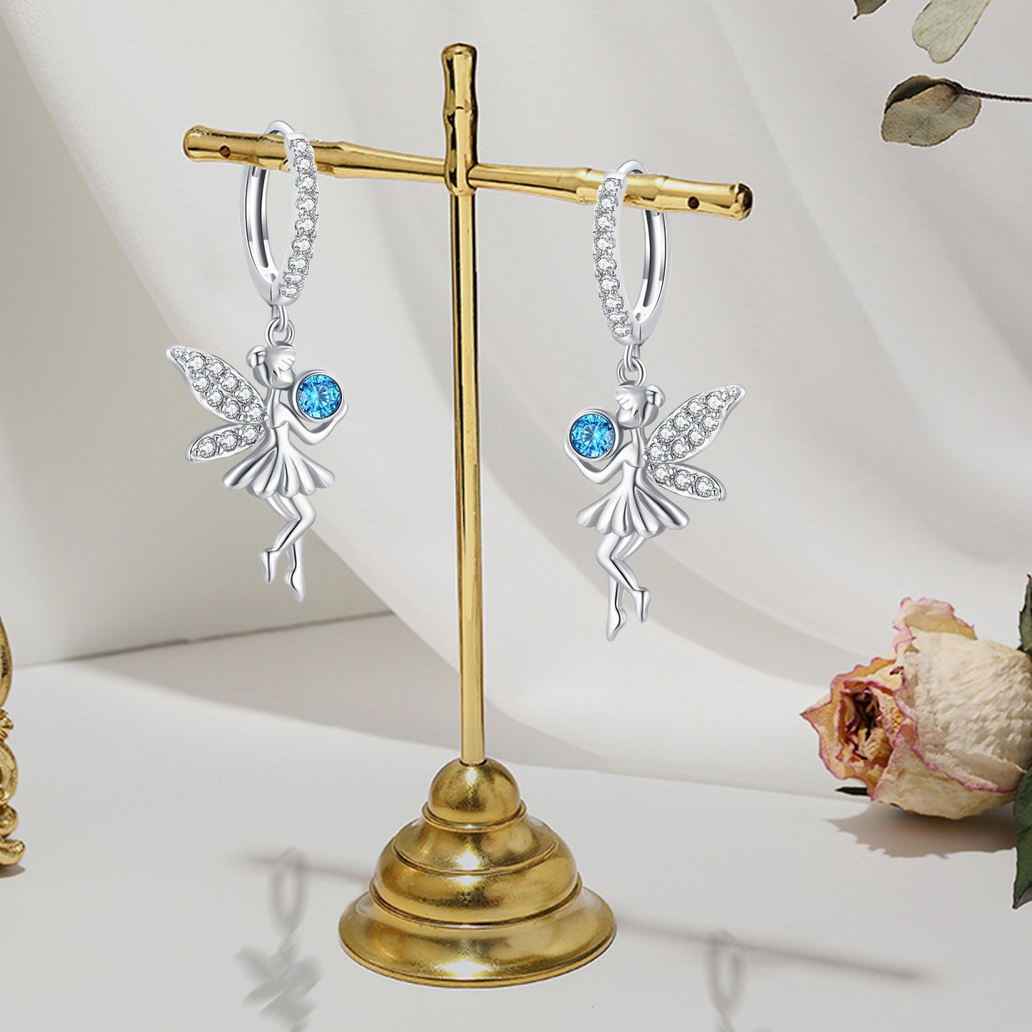 Women's 925 Sterling Silver Fairy Angel Dangle Guardian Tinkerbell Huggie Hoop Dangle Drop Earrings Jewelry Women Girls