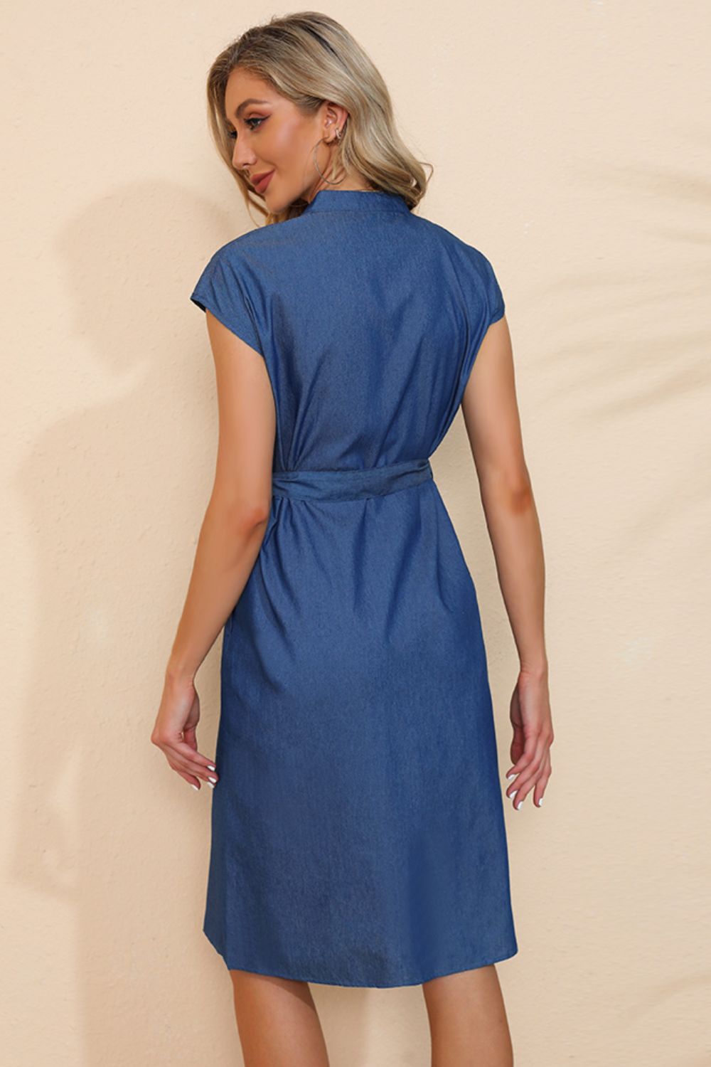 Women's Button Down Belted Denim Dress