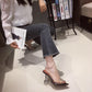 Women's High Heel Slip Rhinestone Clear Sole Shoes