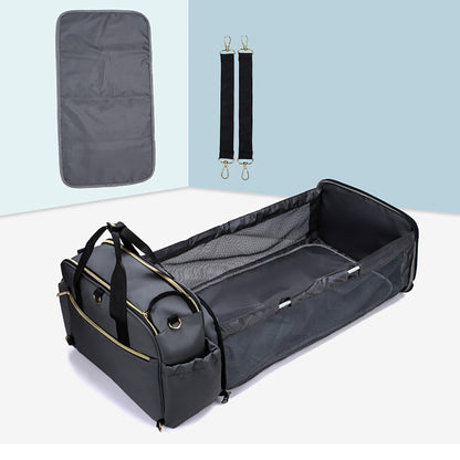 Portable Diaper Bag Portable Multifunction Backpack Folding Baby Bed Bag with Mattress Crib Outdoor Travel