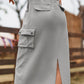 Women's Drawstring Waist Slit Denim Jean Skirt