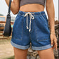 Women's Drawstring High Waist Denim Shorts with Pockets