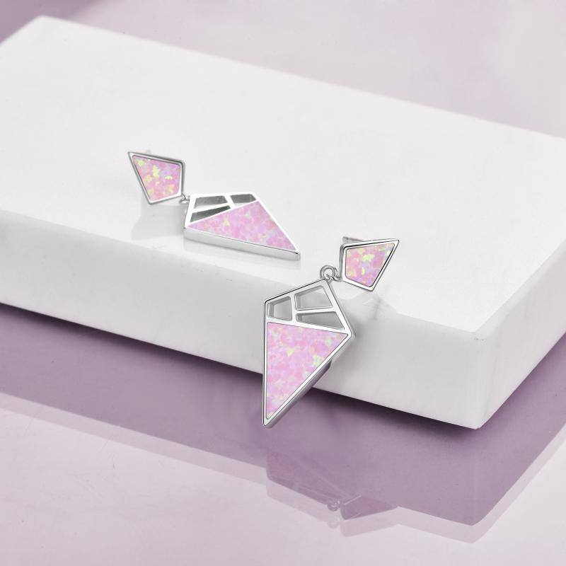 Women's 925 Sterling Silver Geometric With Opal Dangle Drop Stud Earrings Women Girls