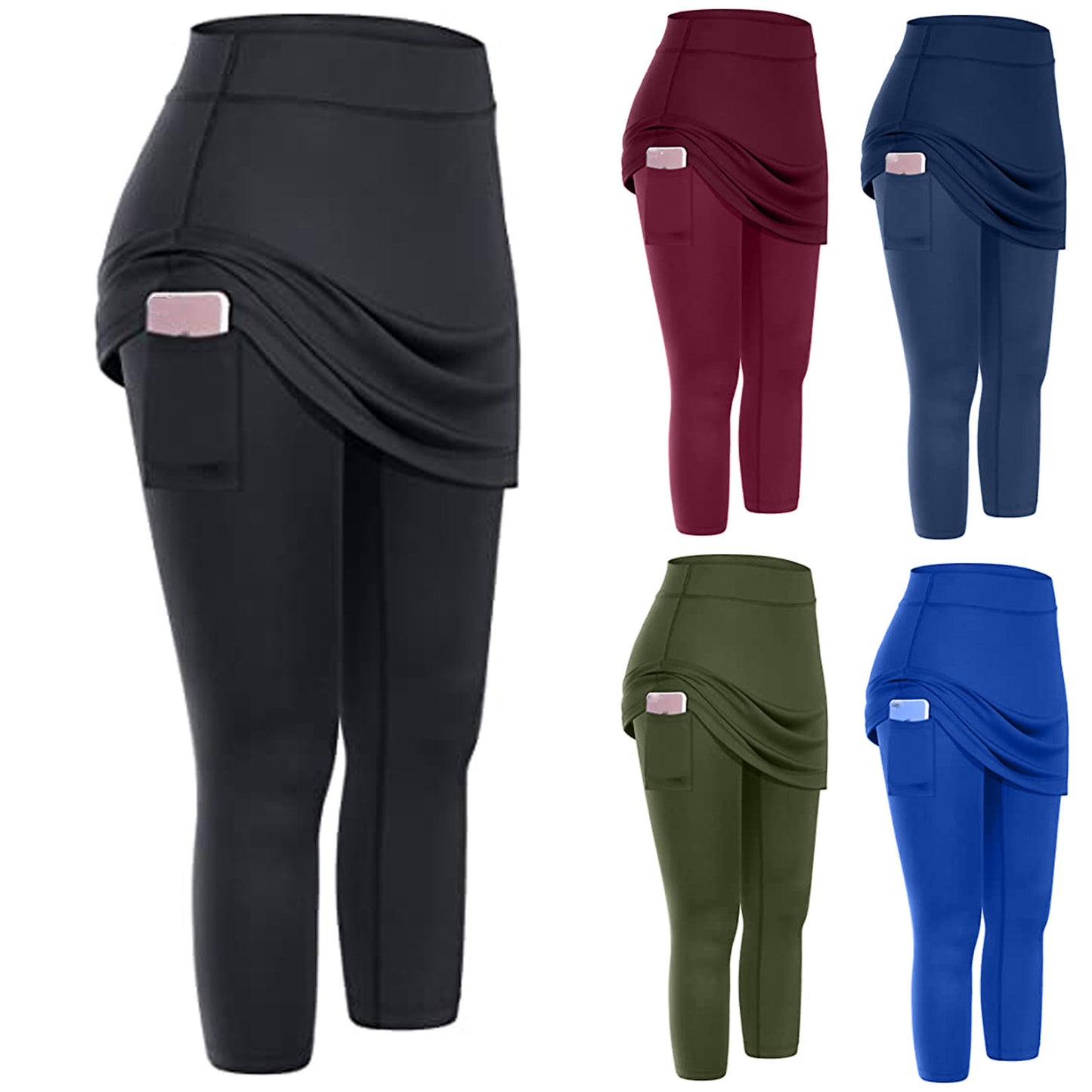 Women Skirted Leggings with Cell Pocket Yoga Fitness Workout Sports