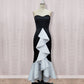 Women's Black White Full Length Triangular Ruffled Dress