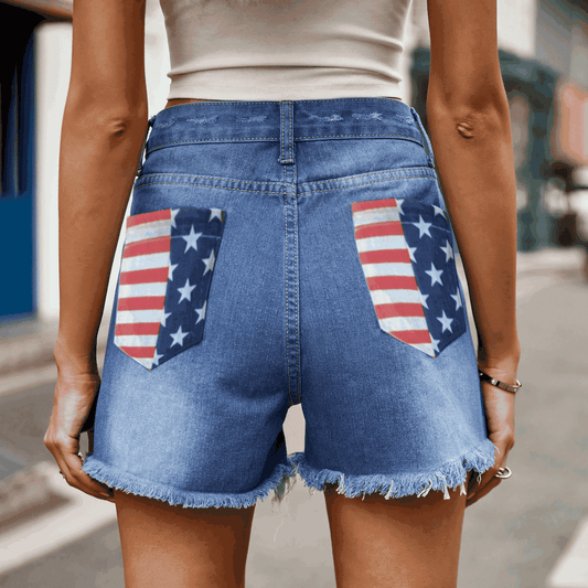 Women's US Flag Distressed Denim Shorts