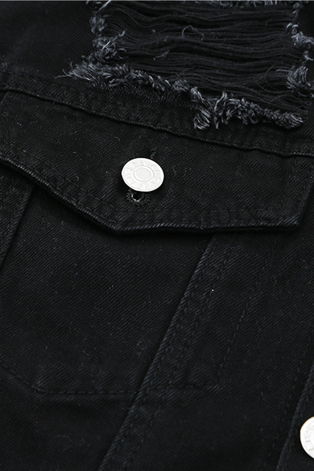 Women's Distressed Button-Up Denim Jacket with Pockets
