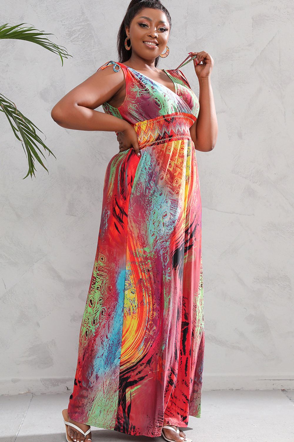 Women's Plus Size Surplice Smocked Maxi Dress