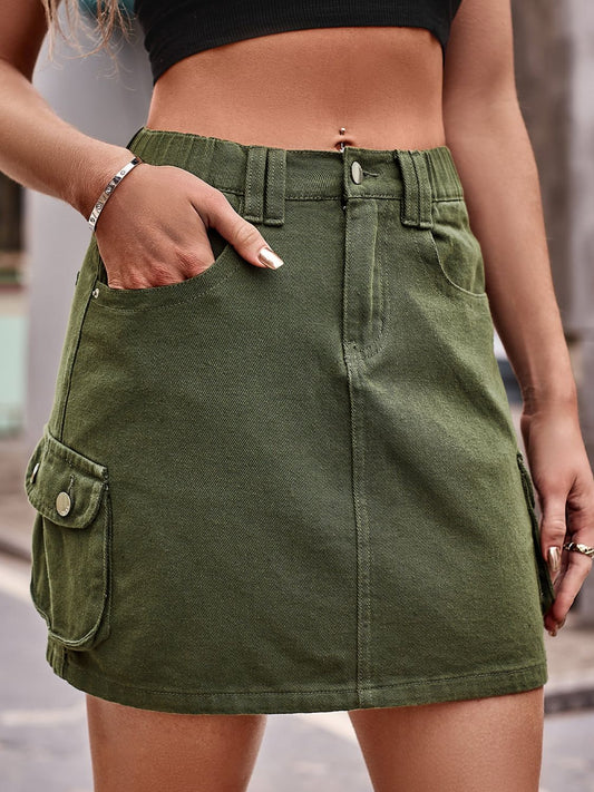 Women's Denim Jean Mini Skirt with Pockets